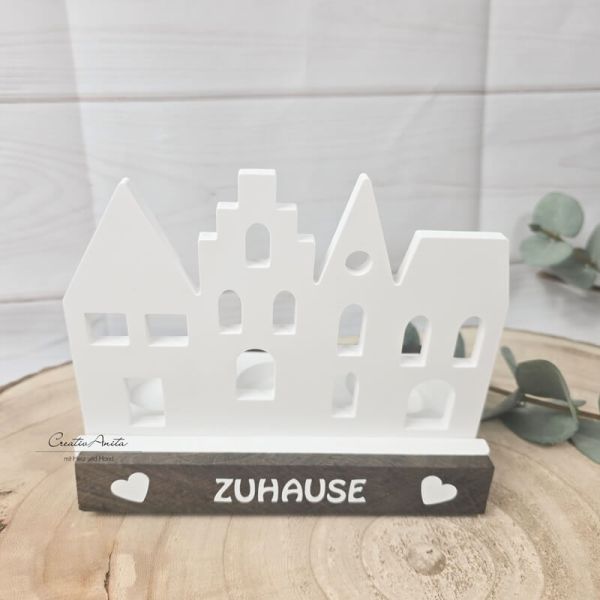 3fach-Teelichthalter mit Einschieber -Häuser- Zuhause